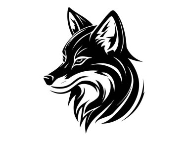 Silhouette of a fox head in black and white style isolated on a white background. Concept of wildlife, minimalism, predator, animal world. Print, icon, design element, logos, tattoos. clipart