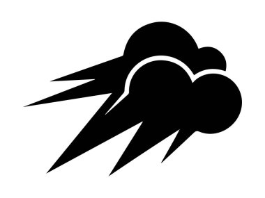 Beyaz arka planda izole edilmiş bir fırtına bulutunun siyah silüeti. Hava durumu illüstrasyonu, fırtına, minimalist stil, iklim ikonu. Yazdır, tasarım ögesi.