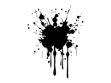 Soyut siyah mürekkep sıçraması beyaz arka planda izole edilmiş. Sanatsal ifade kavramı, dağınık boya sıçramaları, yaratıcı tasarım, grunge elementleri..