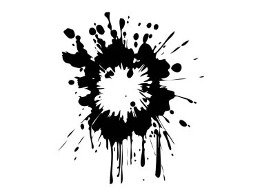 Soyut siyah mürekkep sıçraması beyaz arka planda izole edilmiş. Sanatsal ifade kavramı, dağınık boya sıçramaları, yaratıcı tasarım, grunge elementleri..