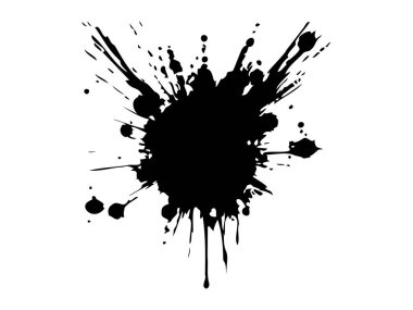 Beyaz arka planda siyah mürekkep sıçraması. Soyut sanat kavramı, dağınık nokta, yaratıcı tasarım, sanatsal ifade. Yazdır, simge, tasarım ögesi.