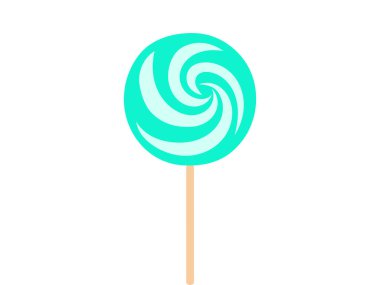 Beyaz Arkaplan 'da izole edilmiş bir çubukta yeşil spiral lolipop. Şekerleme Kavramı, Spiral Tasarım, Şekerleme Çizimi. Yazdırma, Simge, Tasarım Elementi, Şekerci.