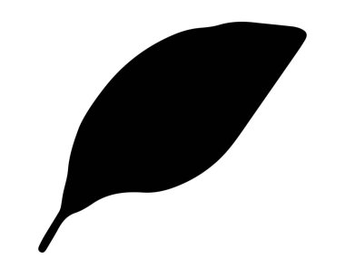 Beyaz arkaplanda siyah bir yaprak silueti, doğa illüstrasyonu, bitki tasarımı, minimalist tarz, botanik tema. Tasarım ögesi, simge, yazdırma.