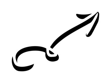 Beyaz arka planda izole edilmiş el çizimi hacimli siyah ok. Yön kavramı, navigasyon, işaretler, hareket. Tasarım elemanı, sembol ve işaret. Doodle tarzı, taslak.