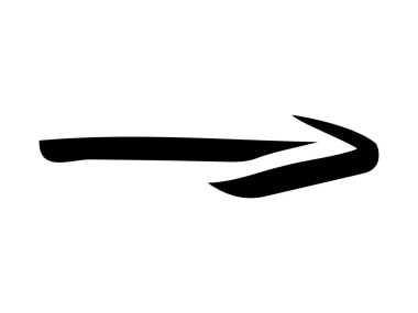 Beyaz arka planda izole edilmiş düz hacimli siyah ok. Yön kavramı, navigasyon, işaretler, hareket. Tasarım elemanı, sembol ve işaret. Doodle tarzı, taslak.