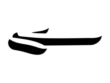 Beyaz arka planda izole edilmiş düz hacimli siyah ok. Yön kavramı, navigasyon, işaretler, hareket. Tasarım elemanı, sembol ve işaret. Doodle tarzı, taslak.