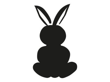 Beyaz Arkaplan 'da izole edilmiş Siyah Oyuncak Tavşan Silueti. Paskalya Tavşanı. Basit bir siyah tavşan ikonu. Oyuncak Hayvan Konsepti, Hayvan İllüzyonu, Minimalist Tarz. Tasarım Ögesi, Yazdır, Logo
