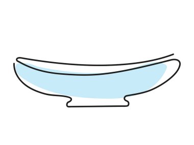 Minimalist çizgi mavi kase beyaz arka planda izole edildi. Sürekli bir çizgi çiziyor. Boş tabak. Basit Mutfak Malzemeleri, Siyah Taslak, Tabak, Tabak. Yazdırma, Simge, Tasarım Elemanı.