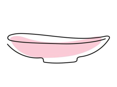 Minimalist Pembe Kâse, beyaz arka planda izole edilmiş. Sürekli bir çizgi çiziyor. Boş tabak. Basit Mutfak Malzemeleri, Siyah Taslak, Tabak, Tabak. Yazdırma, Simge, Tasarım Elemanı.