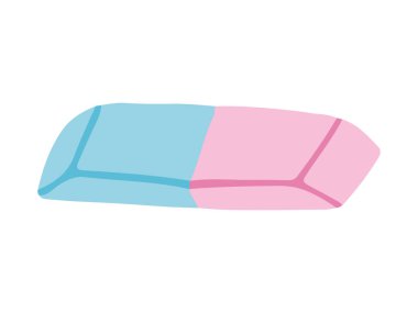 Mavi ve Pembeli İkili Silgi Beyaz Arkaplanda İzole Edildi. Okul malzemeleri, sanat aletleri, kırtasiye malzemeleri, sınıf aksesuarları. Tasarım ögesi.