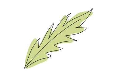 Beyaz arka planda izole edilmiş yeşil yaprak çizgileri devam ediyor. Çizgi çalışması. Doğa kavramı, ekoloji, organik şekiller, botanik sanatı, özet. Karahindiba yaprağı. Tasarım ögesi, yazdırma, simge.