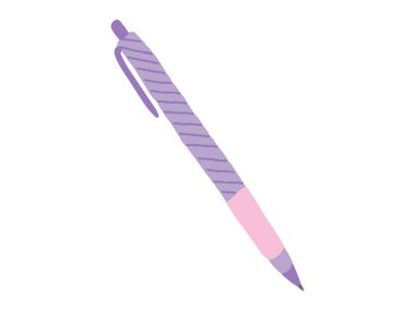 Mor ve Pembe Çizgili Kalem Çizimi beyaz arka planda izole edilmiş. Okul gereçleri, kırtasiye malzemeleri, yazı aletleri, ofis malzemeleri. Tasarım ögesi, yazdırma, simge.