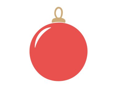 Beyaz arka planda izole edilmiş altın şapkalı kırmızı bir Noel süslemesinin basit bir çizimi. Minimalist bayram dekorasyonu, mevsimlik dekorasyon, takı rengi teması. Simge, yazdırma.