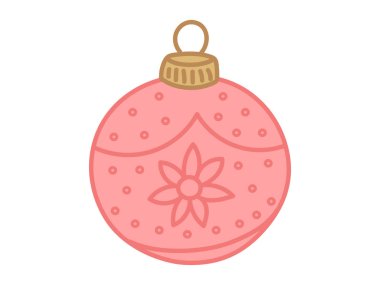 Beyaz arka planda izole edilmiş karmaşık desenli kırmızı Noel balosu. Tatil dekorasyonu, şenlikli kış tasarımı, geleneksel Noel süsü, minimalist stil, klasik tarz, baskı.