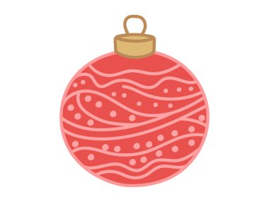 Beyaz arka planda izole edilmiş karmaşık desenli kırmızı Noel balosu. Tatil dekorasyonu, şenlikli kış tasarımı, geleneksel Noel süsü, minimalist stil, klasik stil.