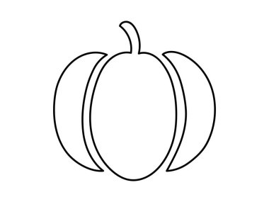 Beyaz arka planda izole edilmiş siyah balkabağı çizimi. Sonbahar sebzesi, Şükran Günü, hasat, minimalist Cadılar Bayramı dekoru, grafik tasarımı, çiftçilik. Simge, logo, yazdırma.