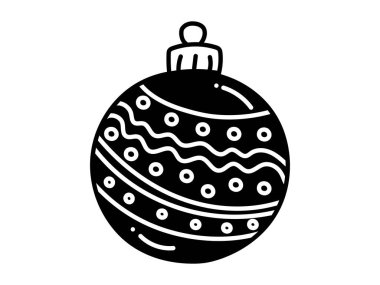 Beyaz arka planda izole edilmiş siyah beyaz Noel balosu. Tatil dekorasyonu, şenlikli kış tasarımı, geleneksel Noel süsü, minimalist stil, zanaat boyama şablonu.