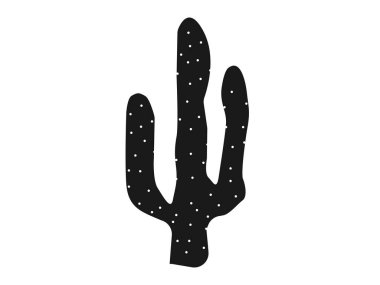 Beyaz Arkaplan 'da izole edilmiş Saguaro Kaktüsünün siyah silueti. Çöl Bitkisi, Botanik Sanatı, Succulent, Minimalist Tasarım, Doğa Simgesi, Grafik Çizim, Yazdırma Elementi.