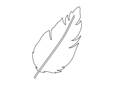 Tüy 'ün Basit Siyah Taslağı Beyaz Arkaplanda izole edildi. Doğa Tasarımı, Minimalist Sanat, Kuş Sembolü, Zarif Dekorasyon, El işi Elemanı, Yumuşak Doku İllüstrasyonu, Dekoratif Grafiksel Çizim.