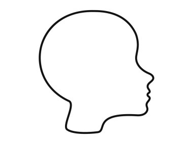 İnsan Yüzü 'nün Minimalist Siyah Özeti Beyaz Arkaplanda İzole Edildi. Çocuk başı. Kimlik, Basitlik, Grafik Tasarım, Simge, Çocuk Yaratıcı İllüzyon, Soyut Biçim. Yazdır.