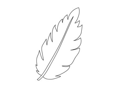 İzole edilmiş Beyaz Arkaplanda Tek Tüy 'ün ana hatları. Doğa Sanatı, Minimalist Tasarım, Zarif Plumage, Dekor için Grafik Elementi, Simge, Vahşi Yaşam İllüstrasyonu, Kuş Tüyü.