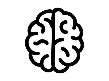 Beyaz arka planda izole edilmiş siyah beyin ikonu, vektör illüstrasyonu. Zeka, düşünce, zihin, zihinsel aktivite, psikoloji, fikir üretimi tasarım elementi kavramı.