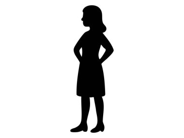 Beyaz arka planda, vektör illüstrasyonunda siyah silueti olan bir kadın profili. Kadın figürü konsepti, bayan, minimalist tasarım, simge, logo, grafik sanat.
