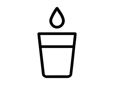 Beyaz arka planda izole edilmiş bir su bardağının üzerinde siyah bir damlacık. Grafik çizimi. Sıvı, içecek, içme suyu, saflık, ikon, tasarım elementi kavramı.