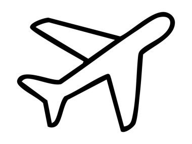 Beyaz arka planda izole edilmiş siyah çizgili bir uçak tasviri. Havacılık sembolü, uçak logosu, havacılık tasarım unsuru, havayolu seyahat simgesi.