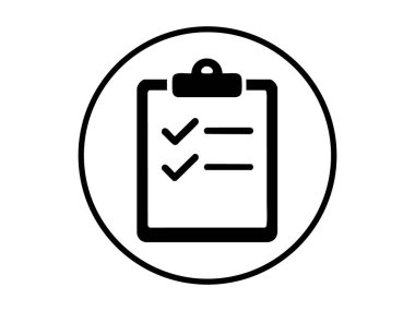 Kontrol listesi ve beyaz arkaplandaki işaretleri kontrol ederek panonun siyah ana hatlı simgesi. Görev yönetimi kavramı, yapılacaklar listesi, planlama, üretkenlik, organizasyon aracı.