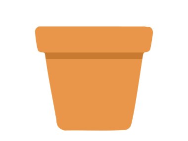Beyaz arka planda izole edilmiş bir terracotta kil saksısı tasviri. Bahçe işleri, saksı, bahçıvanlık, ev dekorasyonu, konteynır, saksı.