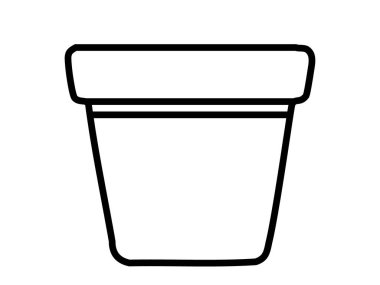 Beyaz arkaplandaki bir saksının siyah çizgisi, grafik çizimi. Bahçıvanlık, saksı, ev dekorasyonu, ikon, logo, tasarım unsuru, minimalist sanat, saksı.