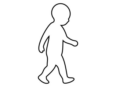 Yürüyen bebeğin, beyaz arka planda izole edilmiş basit siyah taslak simgesi. Erken çocukluk kavramı, bebek gelişimi, anaokulu eğitimi, bebek büyümesi, çocuk gelişimi.