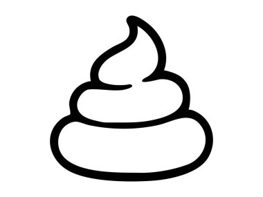 Kaka simgesinin siyah çizgisi beyaz arkaplanda izole edilmiş, grafik çizimi. Çizgi film dışkısı sembolü, minimalist tasarım, simge, logo, tasarım elementi kavramı.