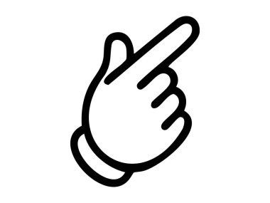 Beyaz arka planda izole edilmiş işaret parmağı işaret simgesini gösteren siyah çizgiler. Yön kavramı, dikkat sinyali, işaret parmağı pozu, talimat jesti, grafik illüstrasyon.