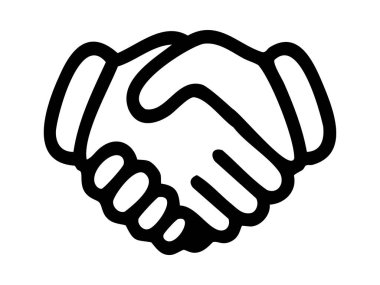 El sıkışma ikonunun siyah çizgisi anlaşmayı, ortaklığı ve işbirliğini simgeliyor. Birlik konsepti, iş birliği, sözleşme, el sıkışma logosu tasarımı.