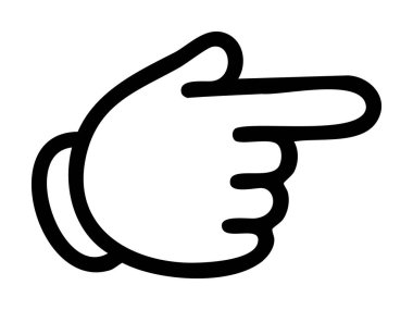 Beyaz arka planda izole edilmiş parmak gösteren siyah el hareketi ikonu, grafik çizimi. İletişim konsepti, yön, harita simgeleri, mobil uygulamalar, seyrüsefer işaretleri.