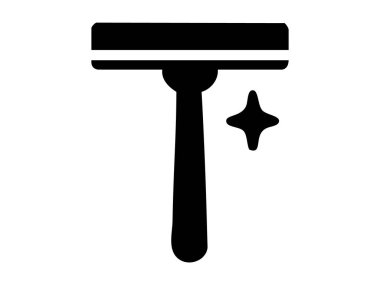 Beyaz arkaplanda, cam sileceğinin düz simgesinin siyah silueti izole edildi. Temizlik aletleri, ev aletleri, hijyen, ev bakımı.