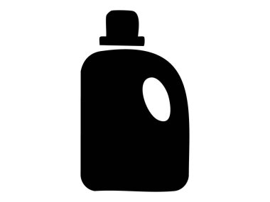 Sarı başlıklı siyah deterjan şişesi silueti, ev temizliği, temizlik, ev temizliği, ev temizliği, ikon, sanat, beyaz arka plan.