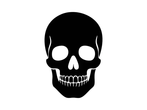 Beyaz arka planda izole edilmiş siyah kafatası silueti, grafik çizim. Anatomi, korku, tasarım unsuru, cadılar bayramı dekoru, ölüm sembolü.