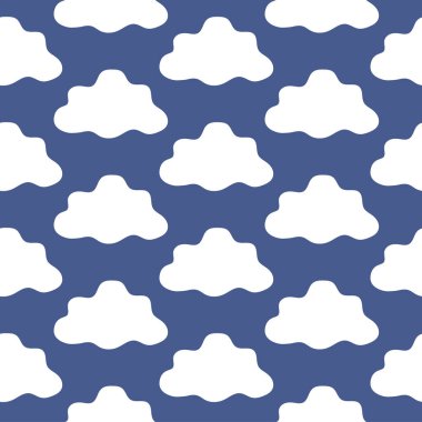 Mavi Arkaplanda Kusursuz Beyaz Bulut Örnekleri. Hava Durumu, Atmosferik Fenomen, Minimalist Tasarım, Tekrarlayan Şekiller, Dekoratif Doku, Grafik Sanat, Yazdırma Deseni. Tasarım, Tekstil.