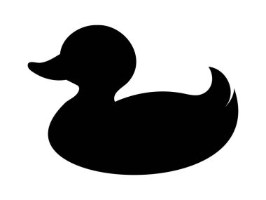 Siyah plastik ördek silueti, beyaz arka planda izole edilmiş, grafik illüstrasyon. Kuş, su kuşu, simge, logo, tasarım unsuru, doğa sembolü kavramı.
