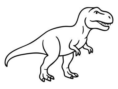 Beyaz arka planda izole edilmiş siyah T-Rex dinozoru çizgisi, grafik çizimi. Tyrannosaurus rex kavramı, tarih öncesi yaratık, nesli tükenmiş hayvan, ikon, tasarım elementi..