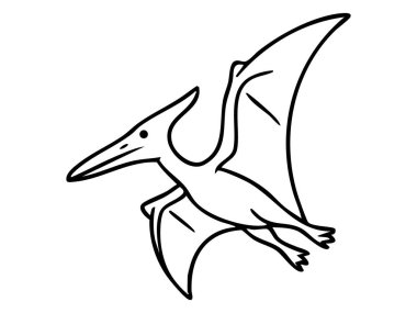 Uçan Pteranodon 'un uzun kanatları ve baş arması, beyaz arka planda izole edilmiş, grafik çizimi. Tarih öncesi Pterosaur kavramı, Jurasik uçan sürüngen, tasarım elementi.