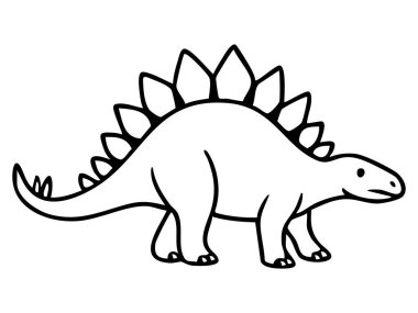 Stegosaurus dinozorunun arka plâkaları ve sivri kuyruklu, beyaz arka planda izole edilmiş, grafik çizimi olan siyah ana hatları. Tarih öncesi otobur, jurasik dinozor, sürüngen ikonu kavramı.