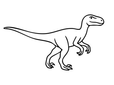 Velociraptor dinozorunun siyah ana hatları, agresif duruş, beyaz arka planda izole edilmiş, grafik çizimi. Tarih öncesi yırtıcı, yırtıcı hayvan türü, jurasik hayvan tasarım elementi kavramı.