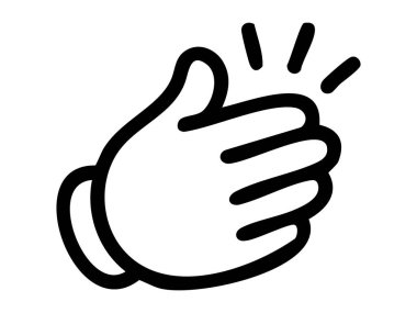 Beyaz arkaplanda izole edilmiş el hareketinin siyah ana hatları, grafik çizimi. Alkış konsepti, el işareti, emoji, iletişim, tasarım unsuru.