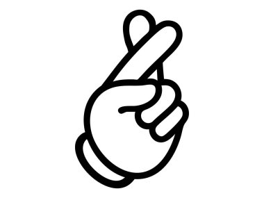 El hareketinin siyah ana hatları beyaz arka planda izole edilmiş bir ikon, grafik çizimi. Umut, şans, umut, inanç, beyaz arkaplan, tasarım unsuru.