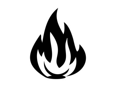 Beyaz arkaplanda izole edilmiş siyah alev silueti, grafik illüstrasyon. Ateş, yanma, ısı, enerji, logo, simge, tasarım elementi kavramı.