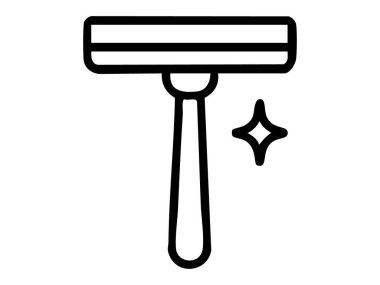 Pencere sileceğinin düz simgesinin siyah çizgisi beyaz arkaplanda izole edildi. Temizlik aletleri, ev aletleri, hijyen, ev bakımı.